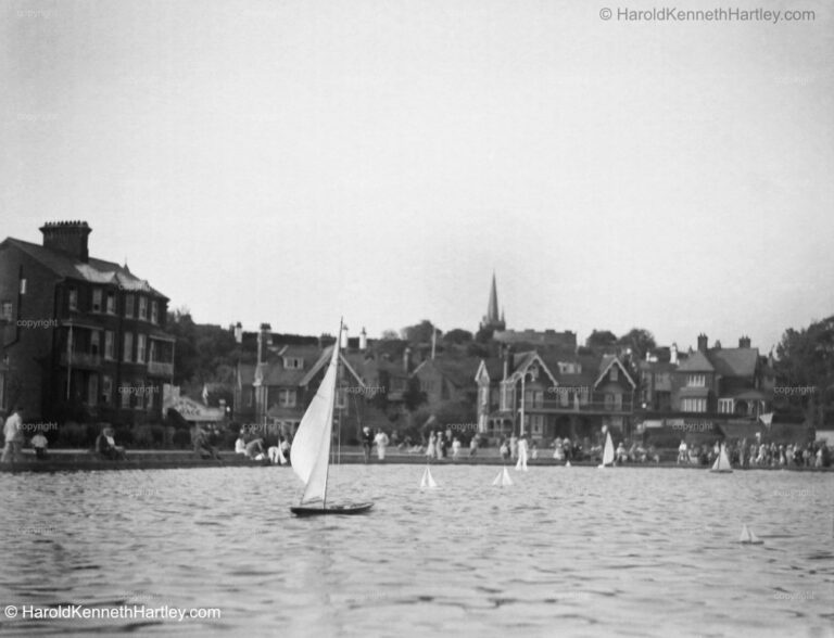 IMG_2550 model boating lake with the martello tower Q in the background - felixstowe. part of the harold kenneth hartley collection digitized by david whittworth